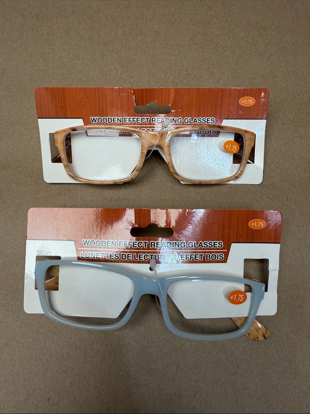 Wooden-Effect Reading Glasses in Beige and Gray - +1.75